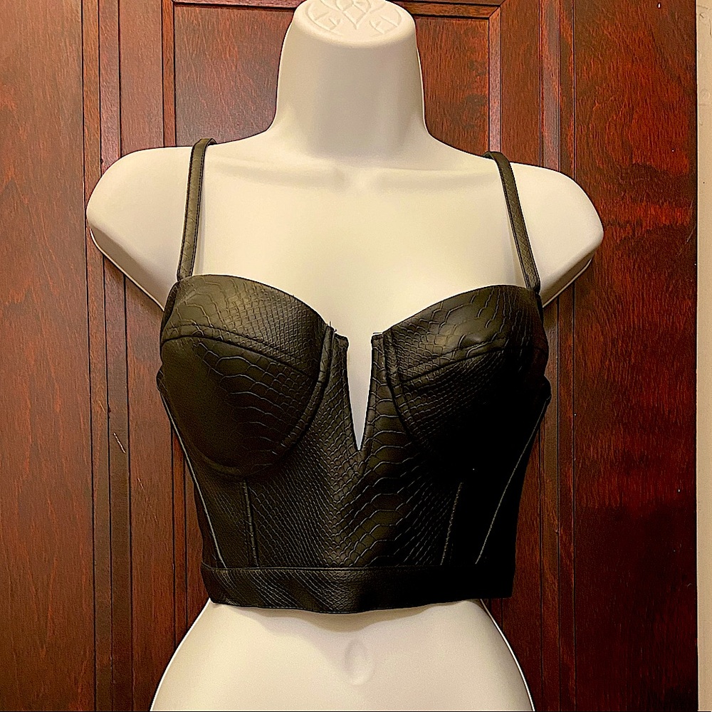 Black faux leather bustier